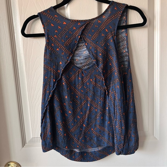 Free People Navy and Rust Geometric Tank Top, Size Small - Picture 2 of 5